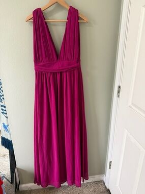 Lulu's Magenta Plunging V-Neck Maxi Dress